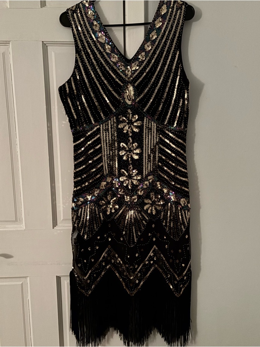 Black Beaded Fringe Evening Dress - Elegant Cocktail Dress - Picture 6 of 11
